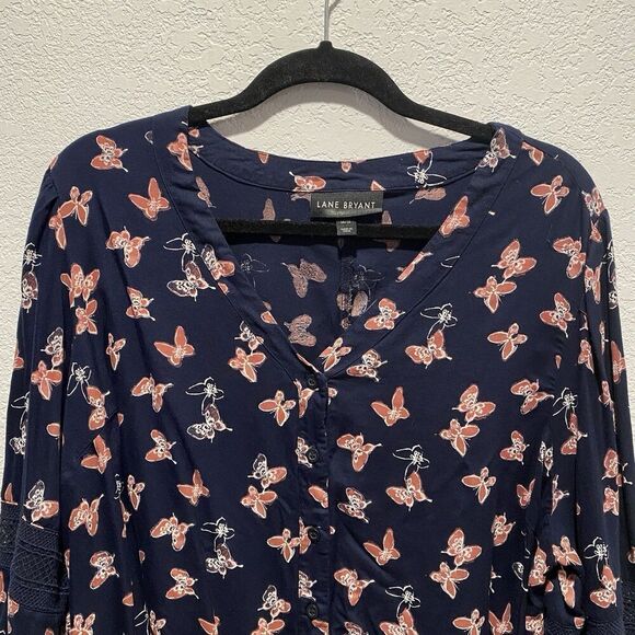 Lane Bryant Butterfly Navy Blue Long Sleeve Button Front Shirt Women’s 14/16 - Picture 3 of 12